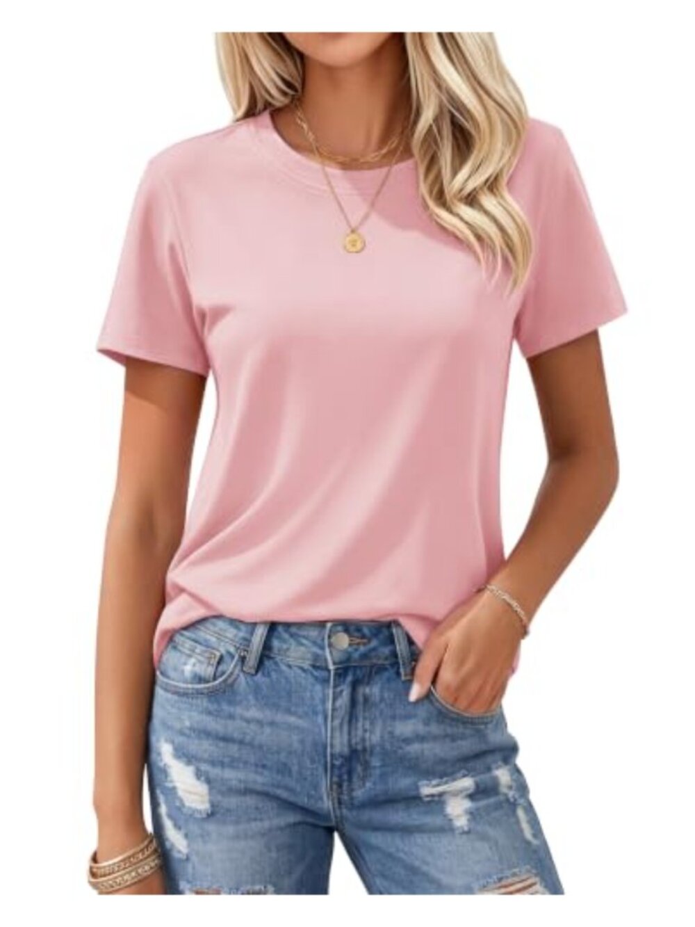 Cotton Crewneck Short Sleeve T-Shirt Moisture Wicking Lightweight